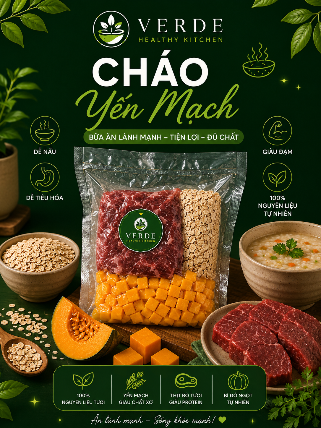 Cháo yến mạch thịt bò – bí đỏ